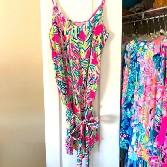 NWOT Lilly Pulitzer Gorgeous Palm Reader Romper Bright Neon Tropical Print- XXS - Picture 10 of 12